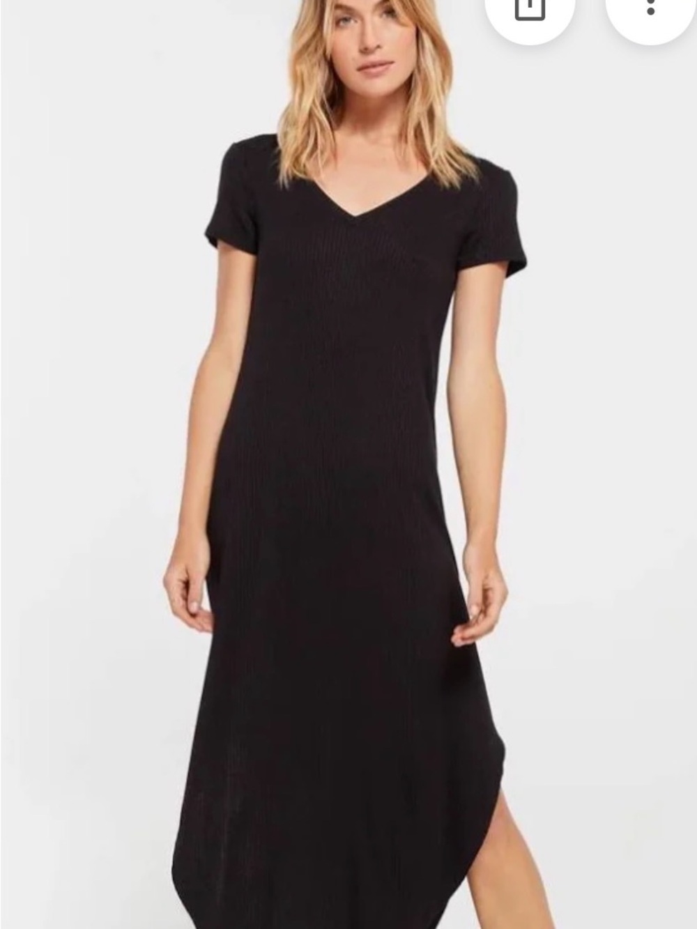 Z Supply Black V-Neck Short Sleeve Midi Dress